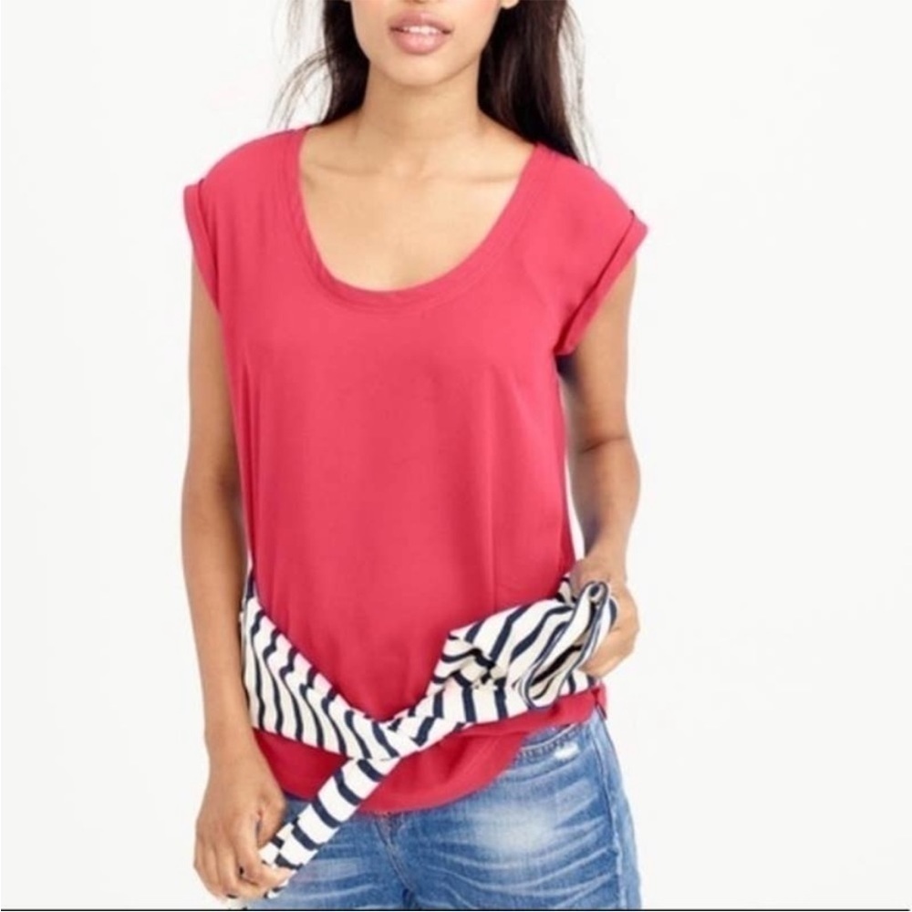 NWT new J. Crew Size 2 Polished Scoopneck Top in Coral Red Orange